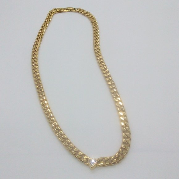 Gold-Tone Link Chain Necklace with Gold-Tone Crystal Heart Pendant Medium Weight - Picture 5 of 9